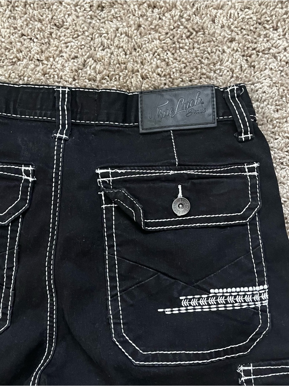 True Luck Men's Black Cargo Shorts with White Contrast Stitching - Picture 8 of 8